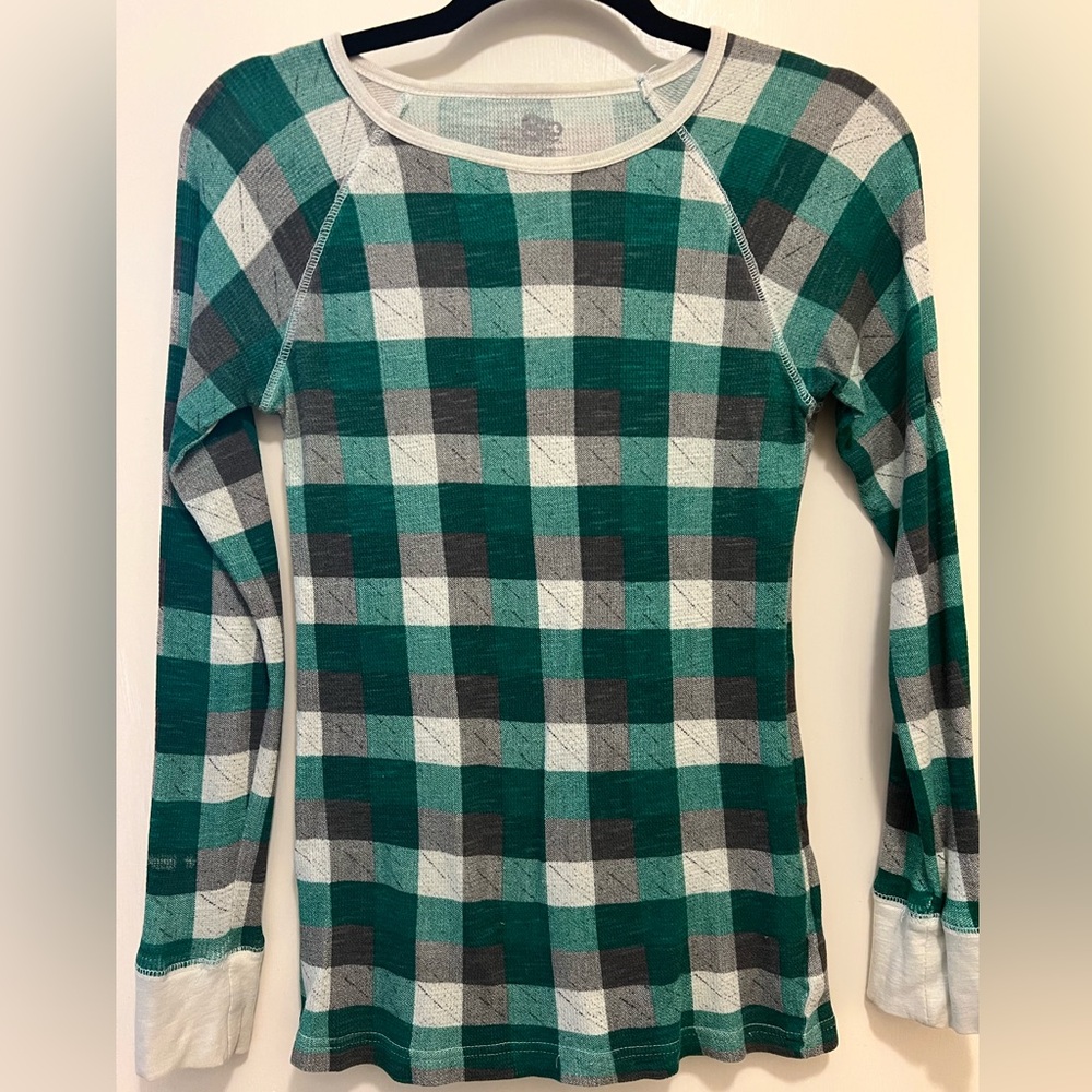 SO - Green & White Plaid Print Long-Sleeved Thermal Top